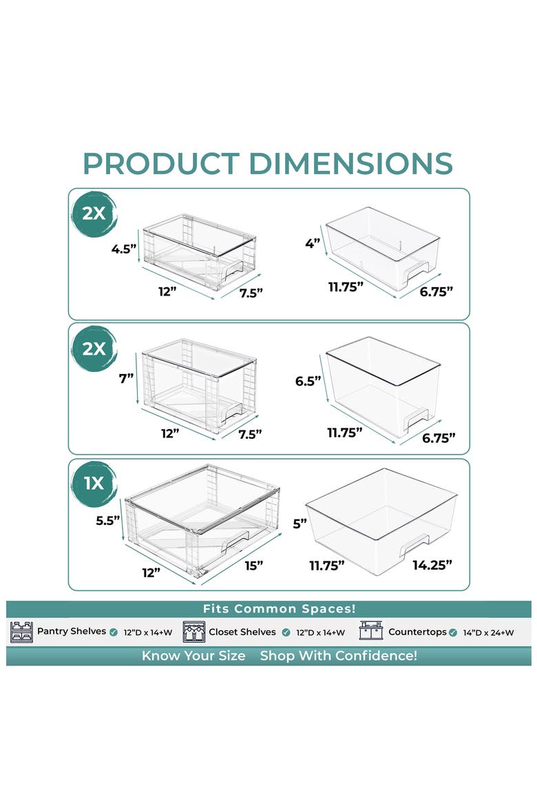 5-Piece Stackable Clear Storage Drawer Set, Alternate, color, NO COLOR