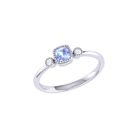 Cushion Cut Tanzanite & Diamond Birthstone Ring in 14K Gold