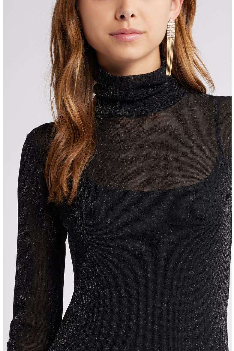 Metallic Long Sleeve Stretch Mesh Maxi Dress, Alternate, color, BLACK-SILVER