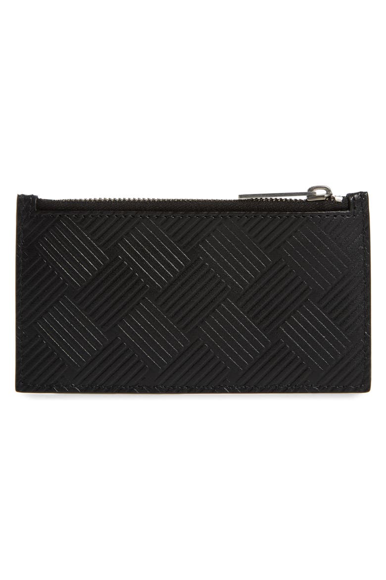 Intrecciato Embossed Leather Zip Card Case, Alternate, color, BLACK-SILVER
