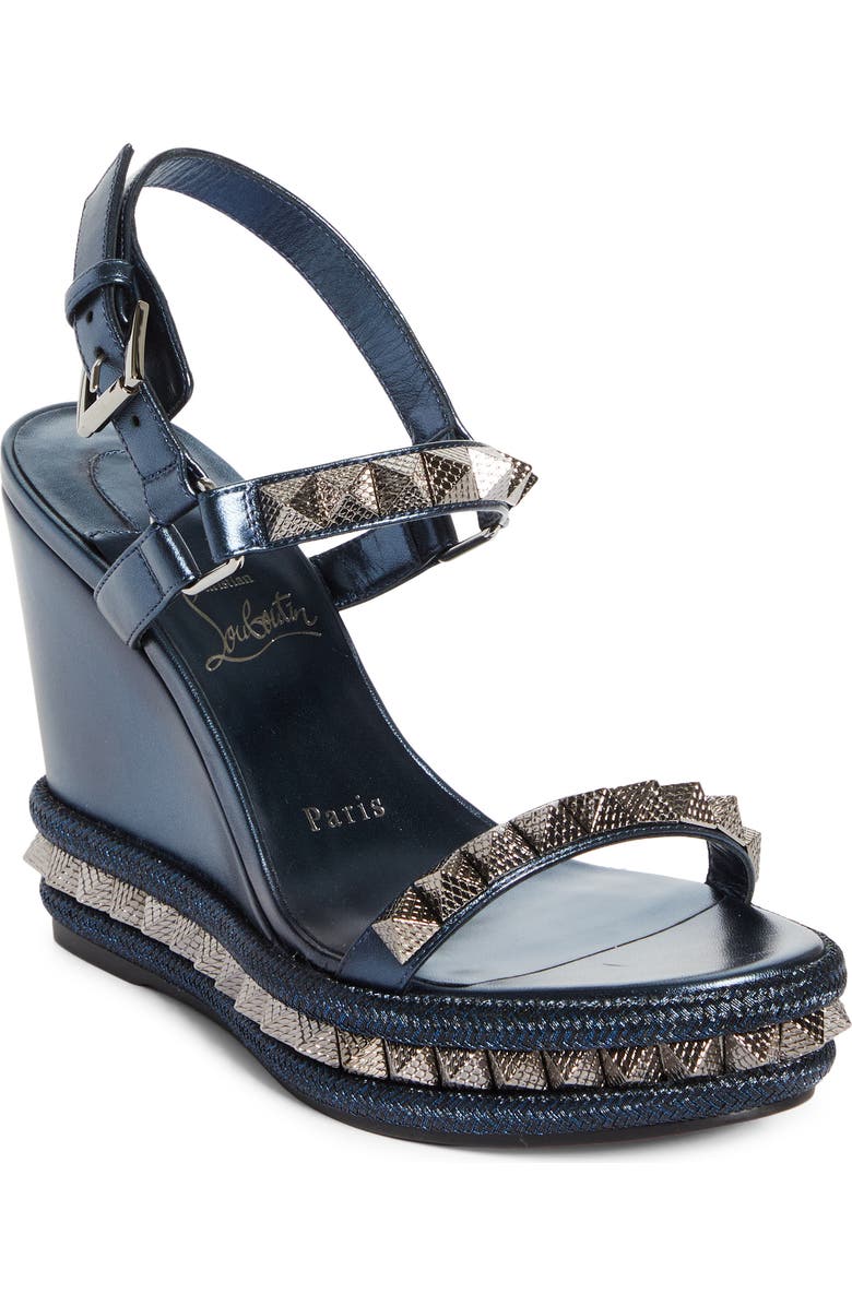 Christian Louboutin Pyraclou Wedge Sandal, Main, color, Last Night