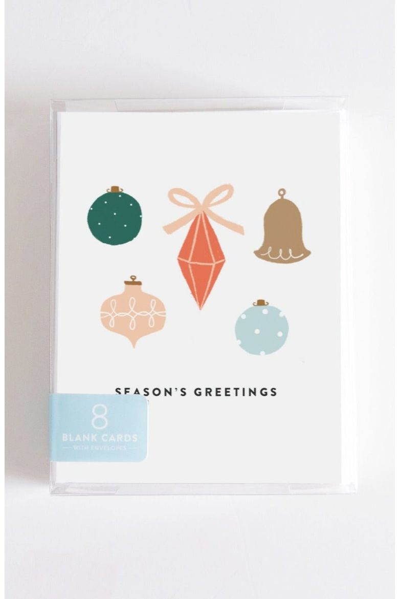 Seasons Greetings Holiday Ornaments Boxed Set of 8 Greeting Cards, Alternate, color, White & Red
