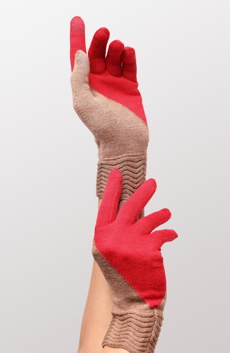 Seymoure Luxury Group Tech Gallery Colorblock Gloves, Alternate, color, Heather Taupe/Heather Red