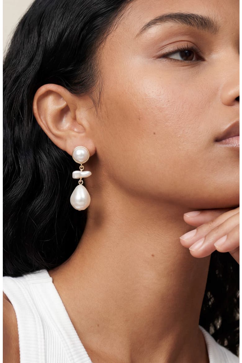 Rip Tide Faux Pearl Drop Earrings, Alternate, color, GOLD