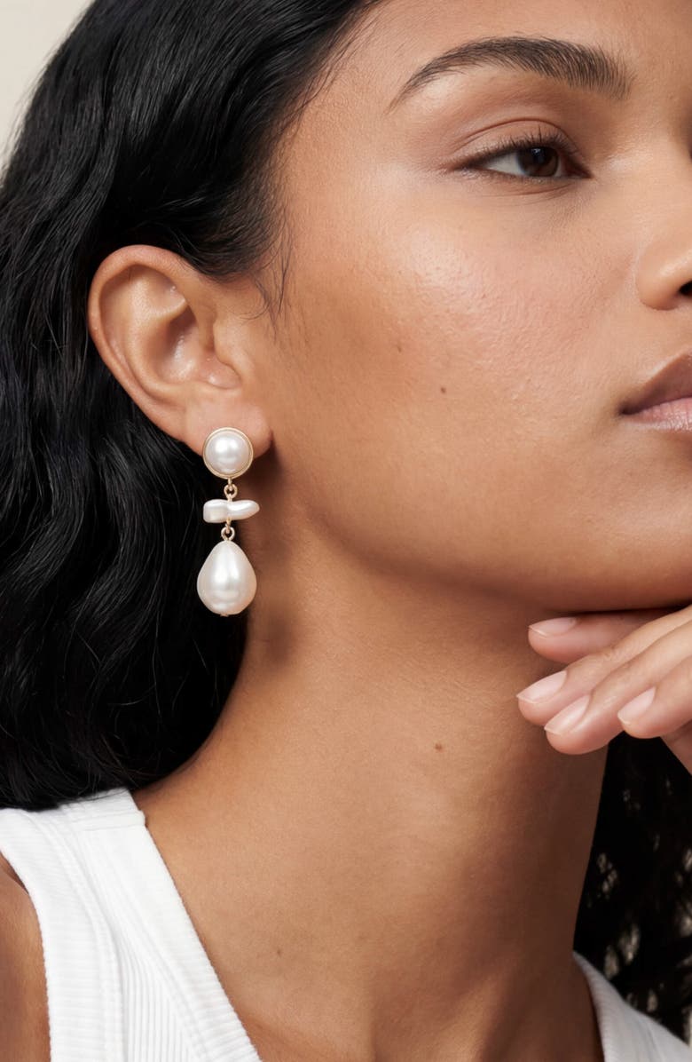 Ettika Rip Tide Faux Pearl Drop Earrings, Alternate, color, Gold