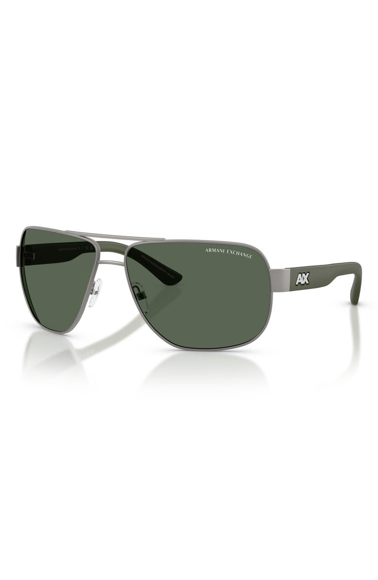 Armani Exchange 62mm Aviator Sunglasses, Alternate, color, Matte Gunmetal / Dark Green