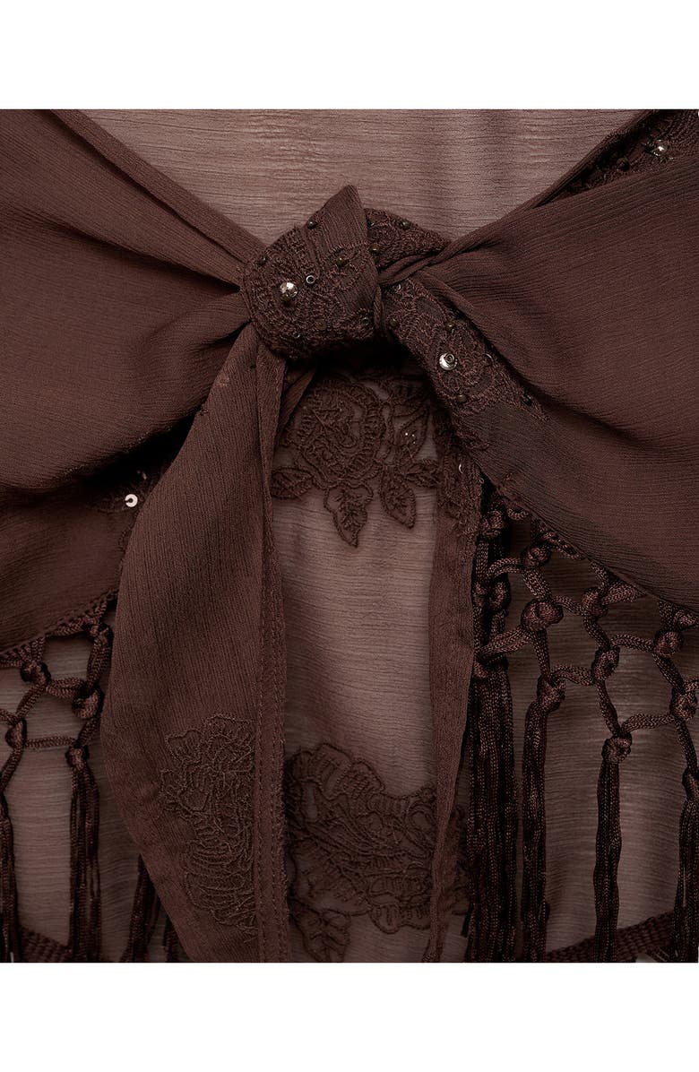 MANGO Embroidered Fringe Miniskirt, Alternate, color, Brown