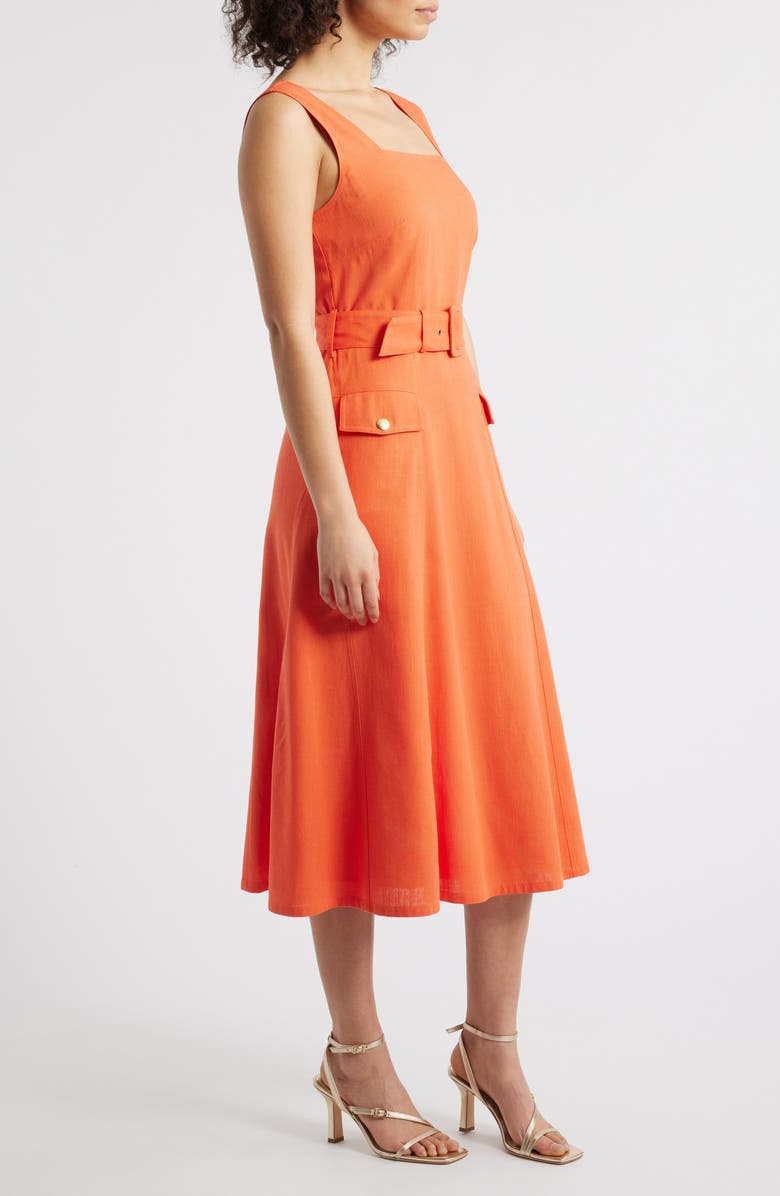 Tahari ASL Sleeveless Belted Midi Dress, Alternate, color, Clementine