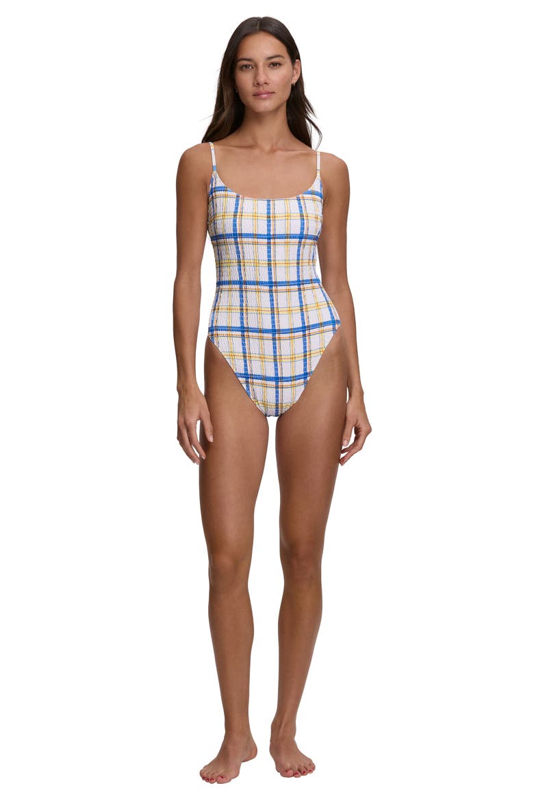 Kennedy Smocked One-Piece Swimsuit, Alternate, color, WHITE/ BLUE MULTI