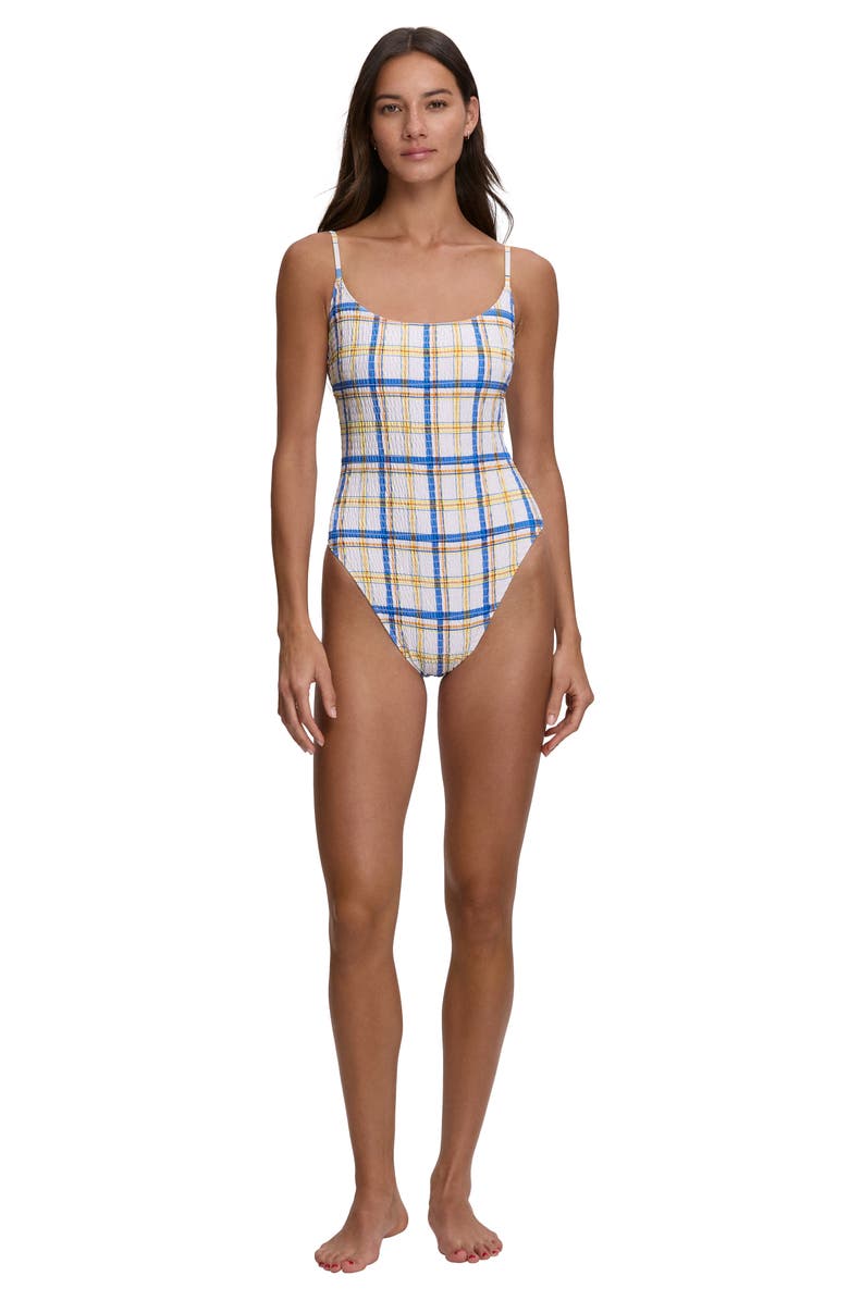 Polo Ralph Lauren Kennedy Smocked One-Piece Swimsuit, Alternate, color, White/ Blue Multi