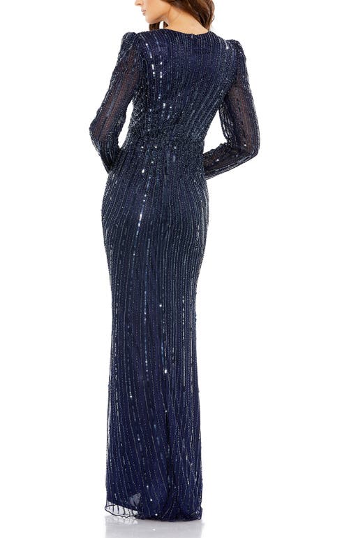 Mac Duggal Embellished Puff Sleeve Side Knot Gown In Blue