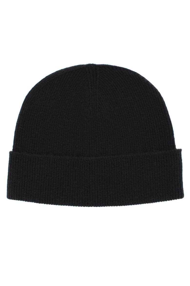 Camden Cashmere Solid Colored Micro Ribbed Beanie, Main, color, Black