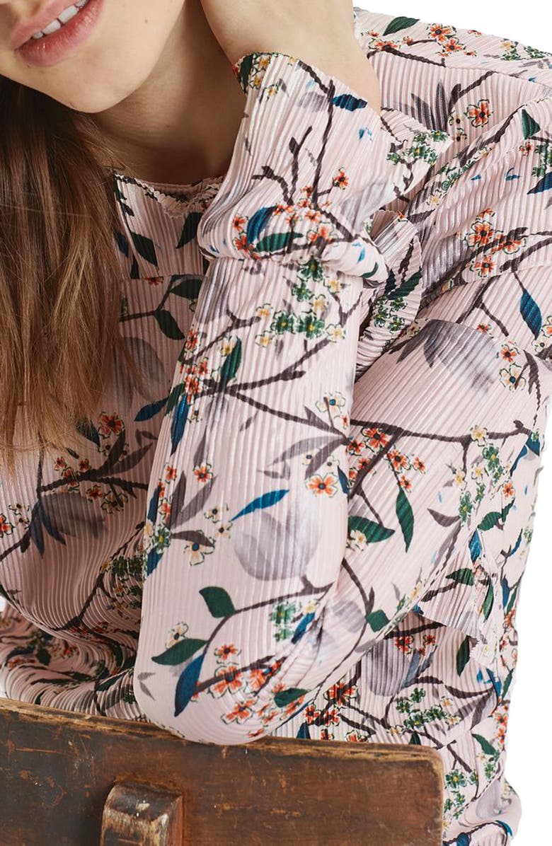 Topshop Print Ruffle Plissé Top, Alternate, color, 