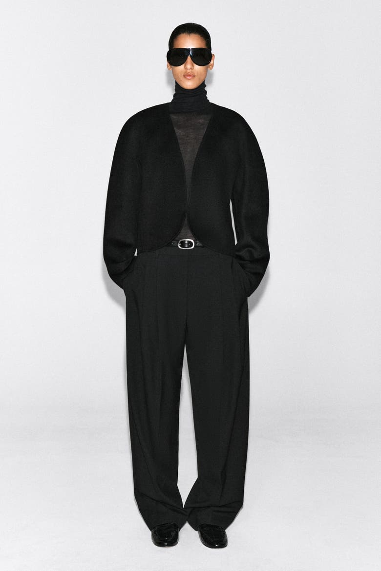 Cropped Double-faced Wool-blend Blazer, Alternate, color, BLACK