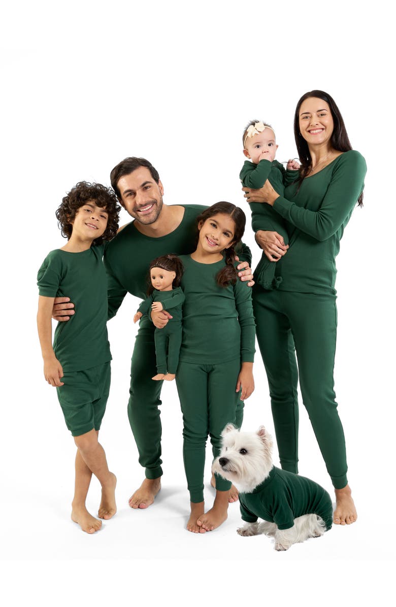 Leveret Footed Cotton Pajamas Matching Family Coordinated Solid Colors, Alternate, color, Uniform Green