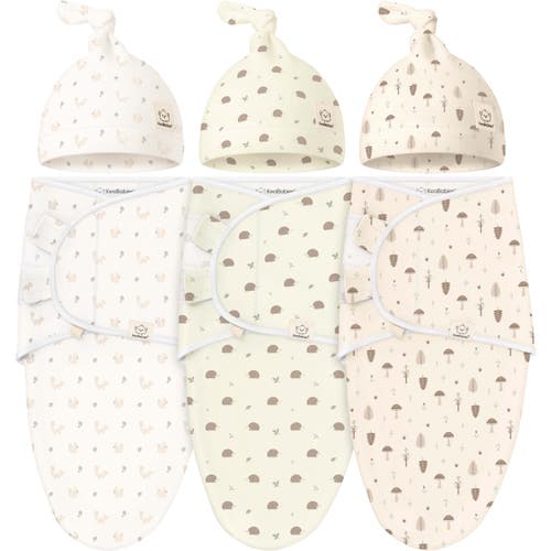 Keababies 3-pack Soothe Swaddle Wraps With Knot Hats In Nibbles/bruce