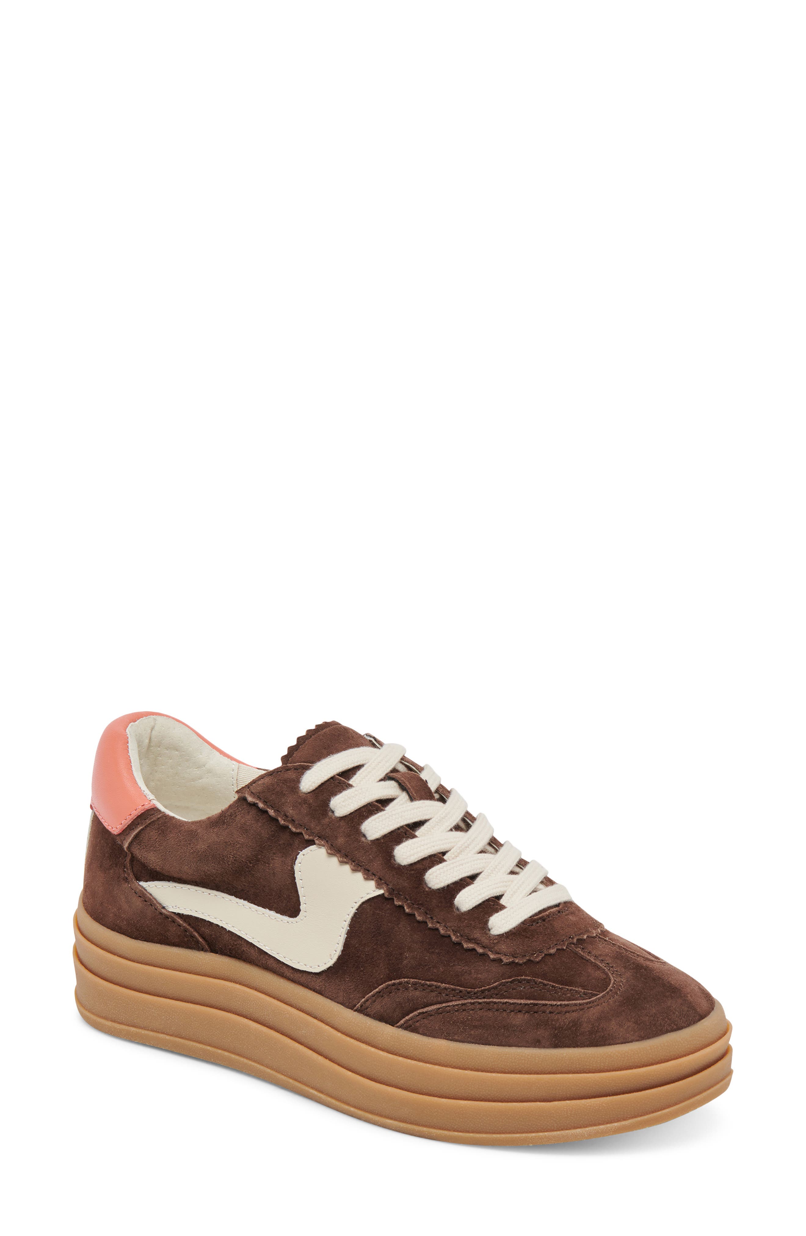 Notice X Platform Sneaker, Main, color, DARK BROWN SUEDE