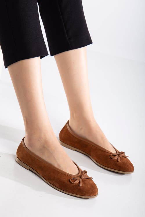 Forever & Always Shoes Freya Leather Ballerina Flats In Cognac Suede Leather