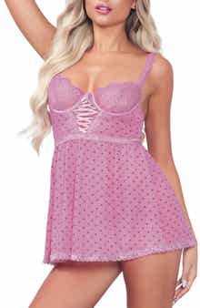 Seven ‘til Midnight Lace Cup Heart Mesh Babydoll & Thong Set