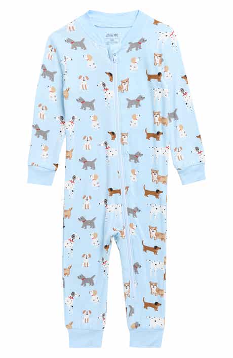 Little Me Puppy Print Stretch Viscose One-Piece Zip Pajamas