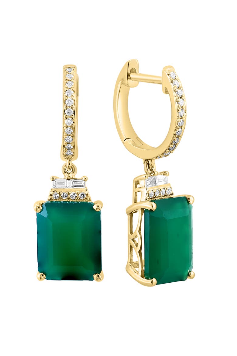 14K Yellow Gold Diamond Emerald Cut Green Onyx Drop Earrings, Alternate, color, 14K Gold