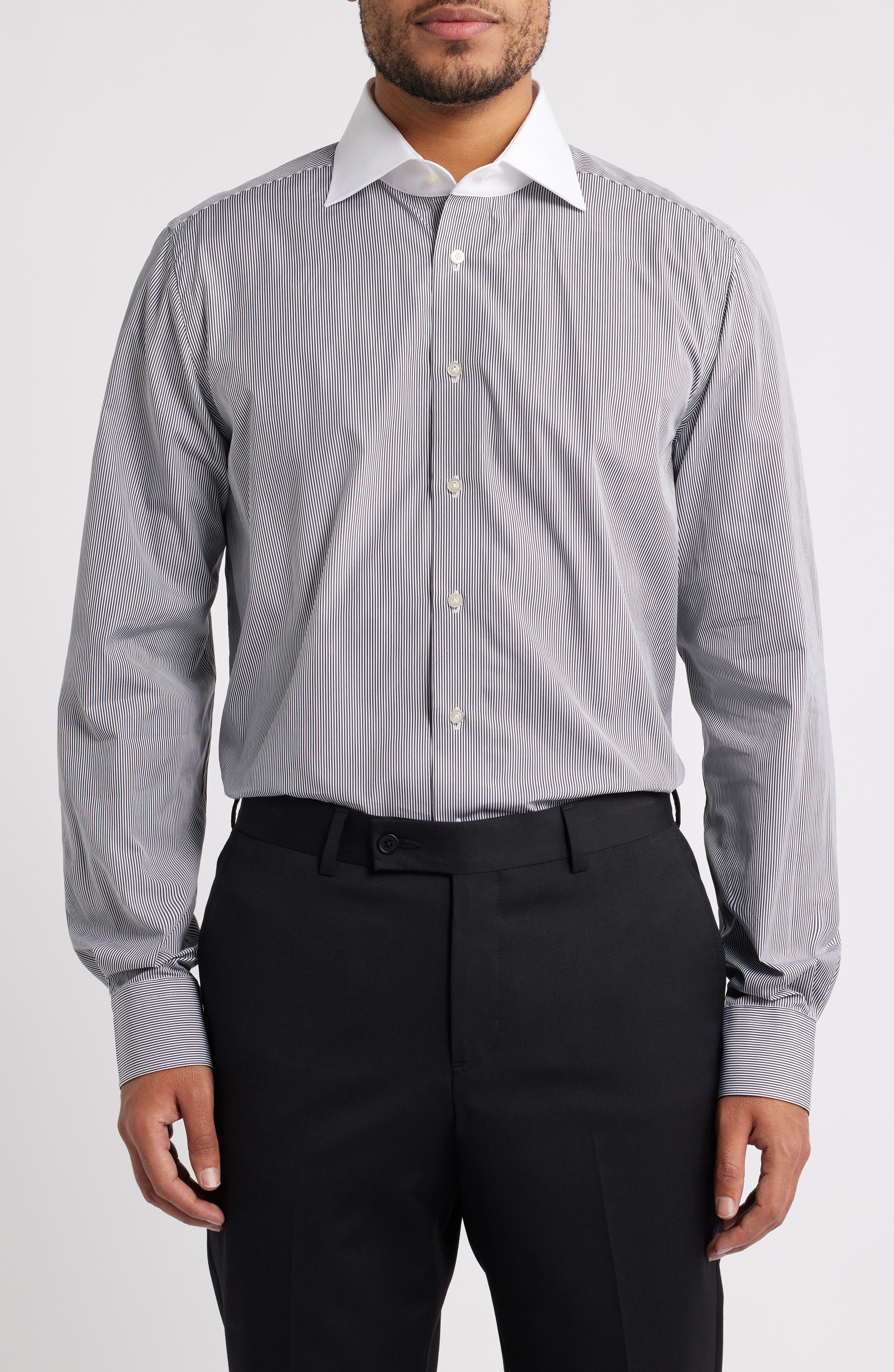 Modern Fit Stripe Cotton Poplin Dress Shirt