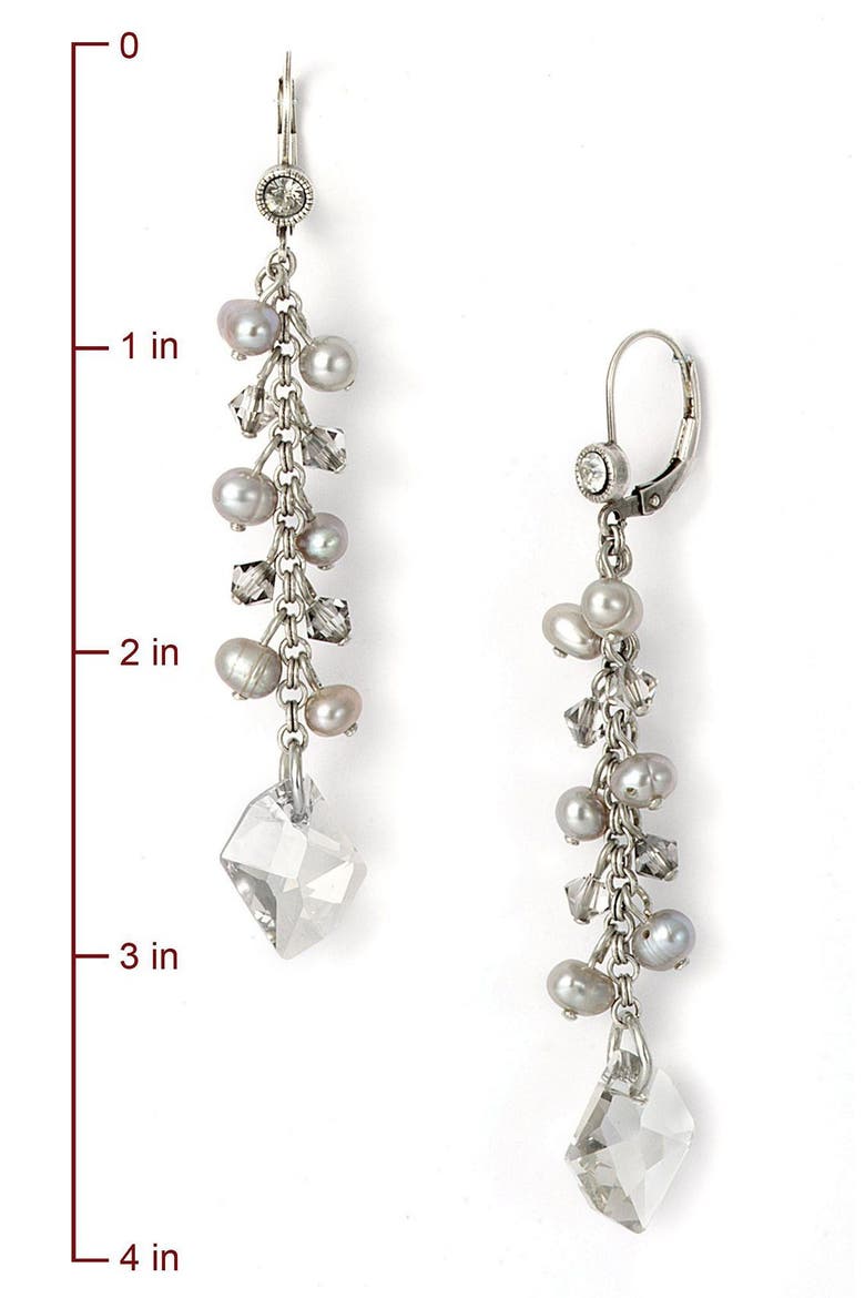 Pearl & Crystal Linear Earrings, Alternate, color, SILVER PEARL