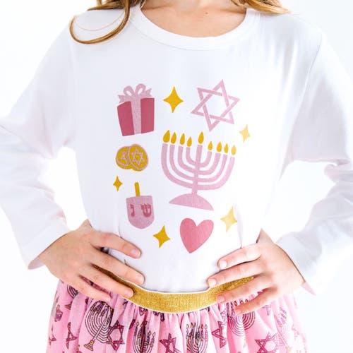 Sweet Wink Hanukkah Doodle Long Sleeve Shirt In White
