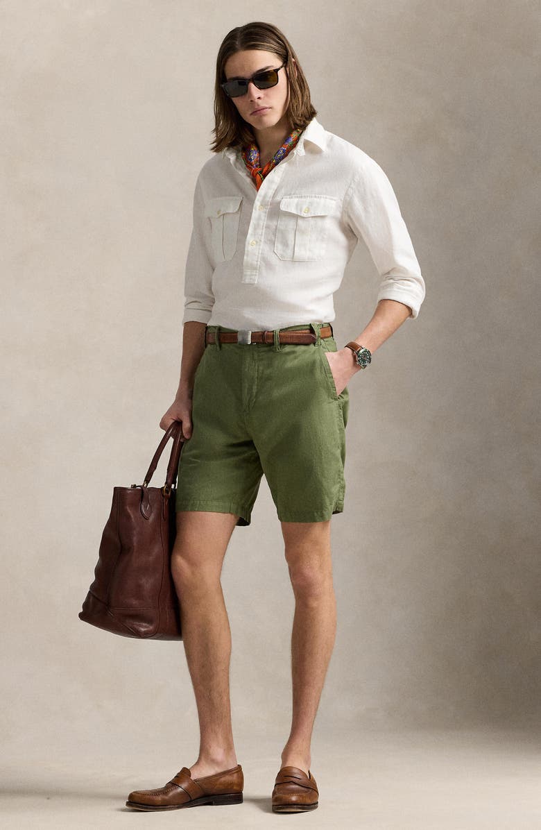 Polo Ralph Lauren Classic Fit Flat Front Linen & Cotton Blend Chino Shorts, Alternate, color, Tree Green
