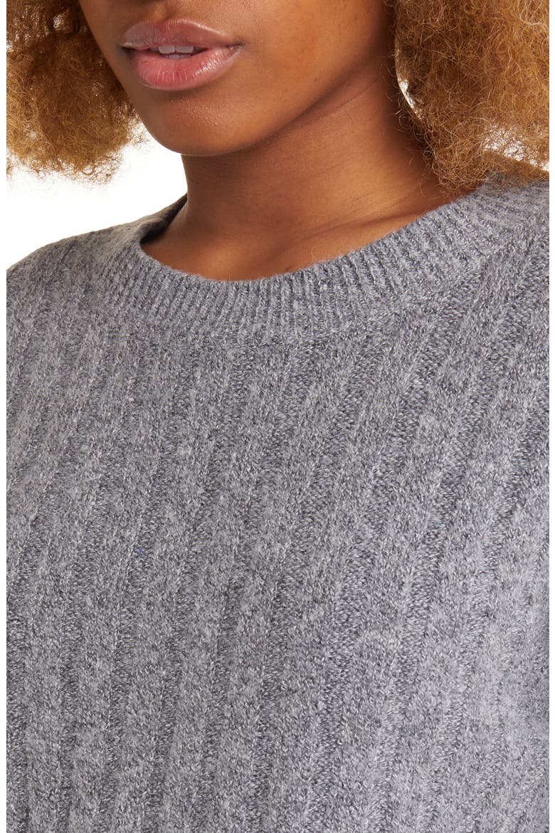 Ribbed Crewneck Sweater, Alternate, color, GREY DARK HEATHER