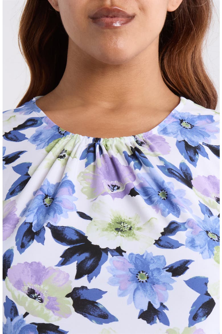 Floral Print Shirred Shell, Alternate, color, LILY WHITE MULTI