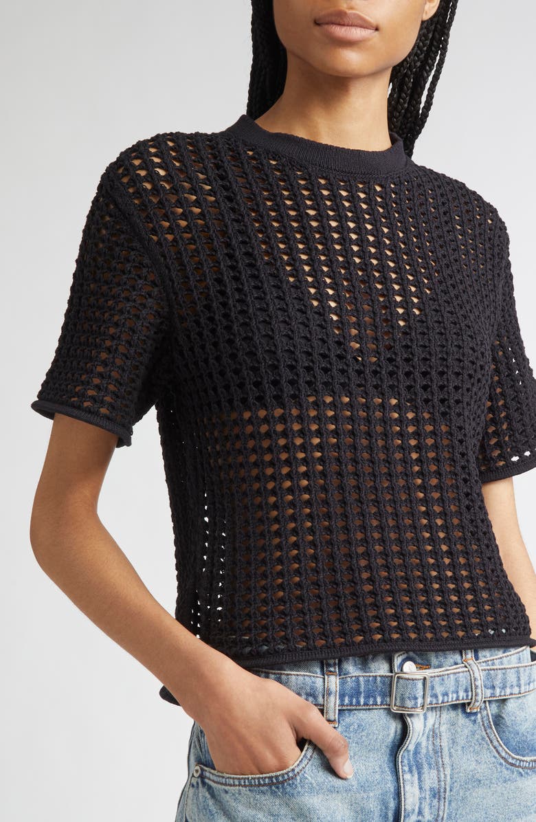 Proenza Schouler Kimia Open Crochet Sweater, Alternate, color, Black