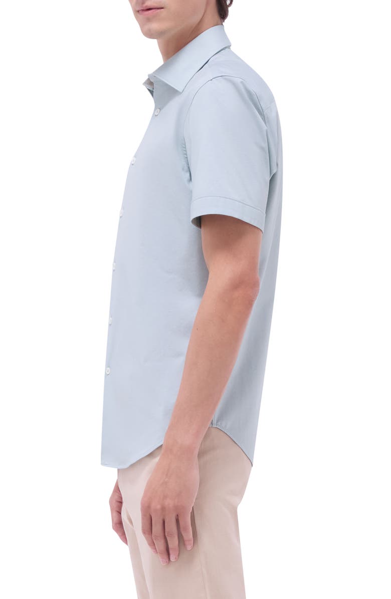 Bugatchi Myron OoohCotton<sup>®</sup> Short Sleeve Herringbone Button-Up Shirt, Alternate, color, Mint
