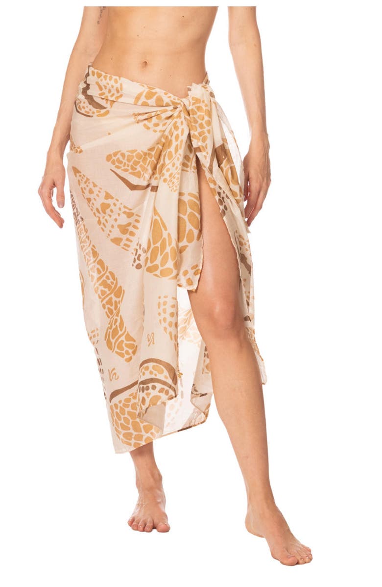 KIBYS Shell Tides Loretta Shell Print Cotton Pareo Sarong, Main, color, Beige Shell Print