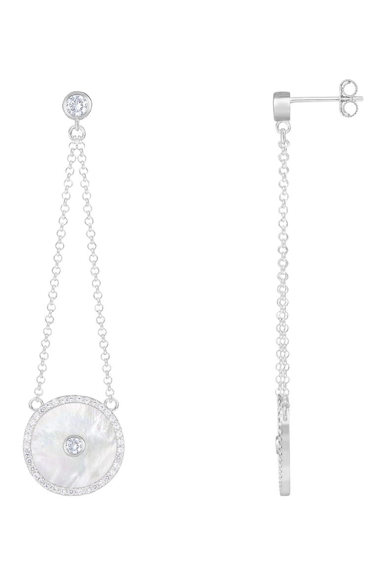 Mother-of-Pearl & CZ Chain Drop Earrings, Alternate, color, WHITE