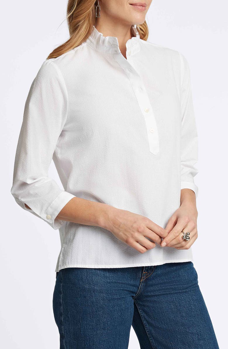 Foxcroft Mia Cotton Blend Seersucker Popover Top, Alternate, color, 