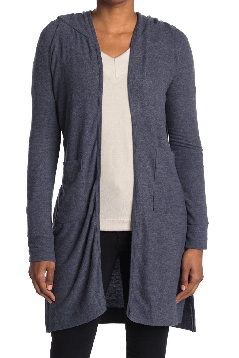 Knit Hooded Duster, Main, color, NAVY