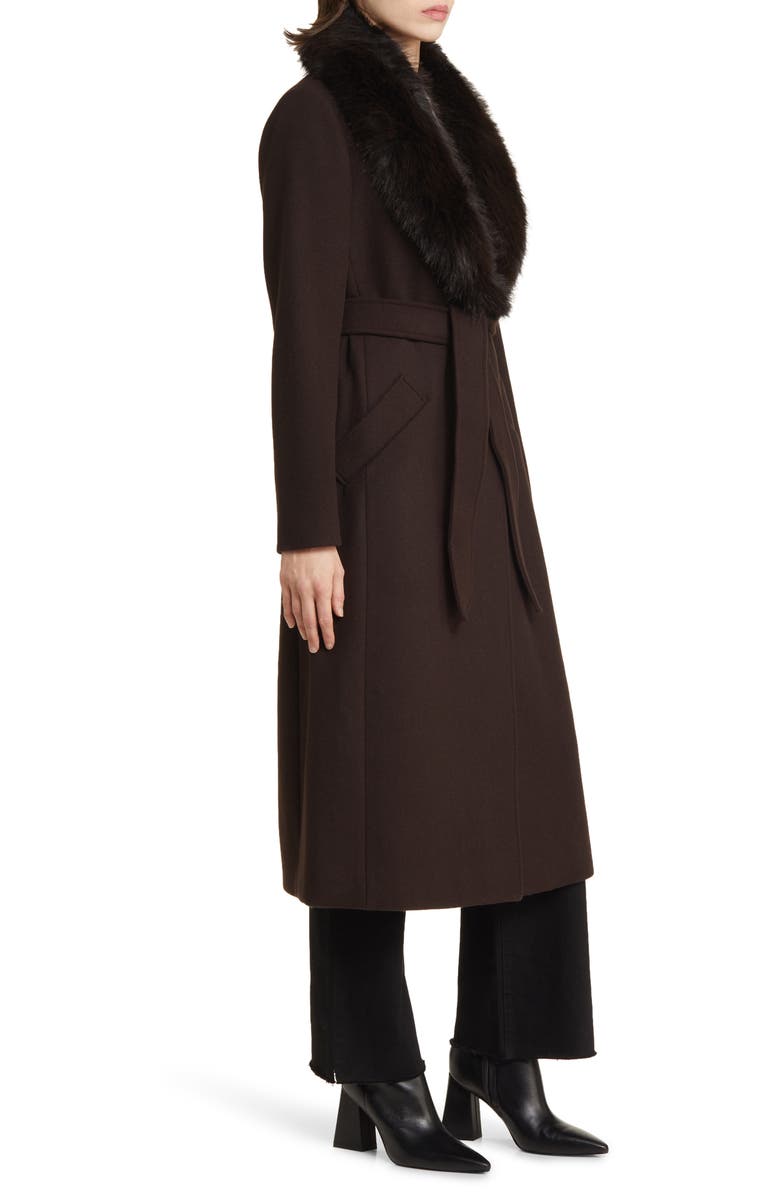 Michael Kors Belted Longline Wool Blend Coat with Faux Fur Collar, Alternate, color, 