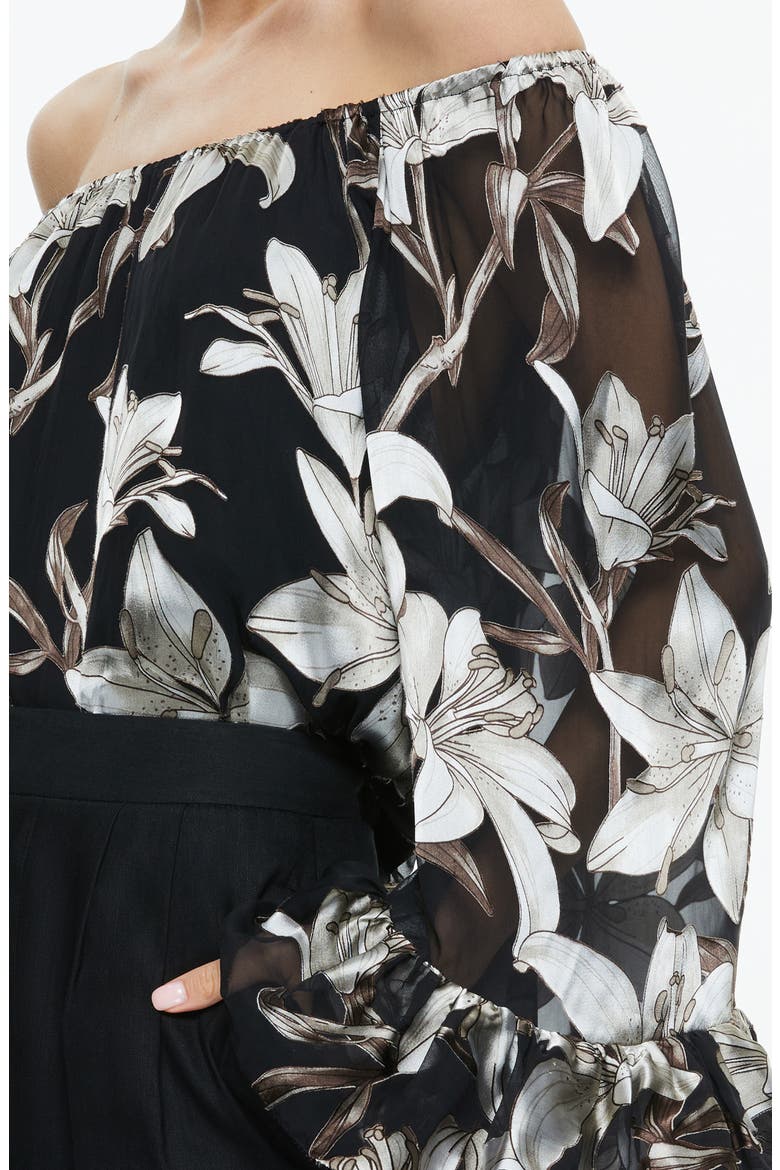 Ardelia Floral Burnout Chiffon Off the Shoulder Top, Alternate, color, STARGAZER BLACK LG