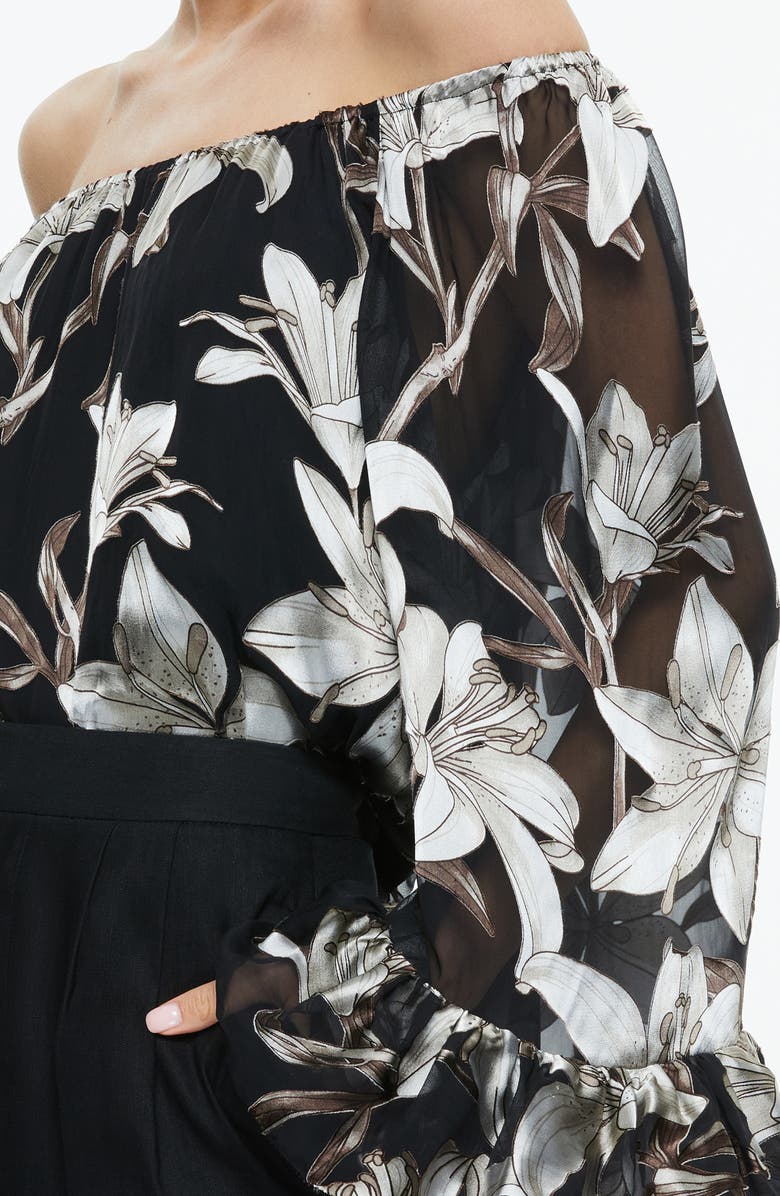 Alice + Olivia Ardelia Floral Burnout Chiffon Off the Shoulder Top, Alternate, color, 