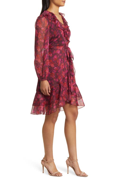 SAM EDELMAN SAM EDELMAN FLORAL RUFFLE LONG SLEEVE CHIFFON DRESS