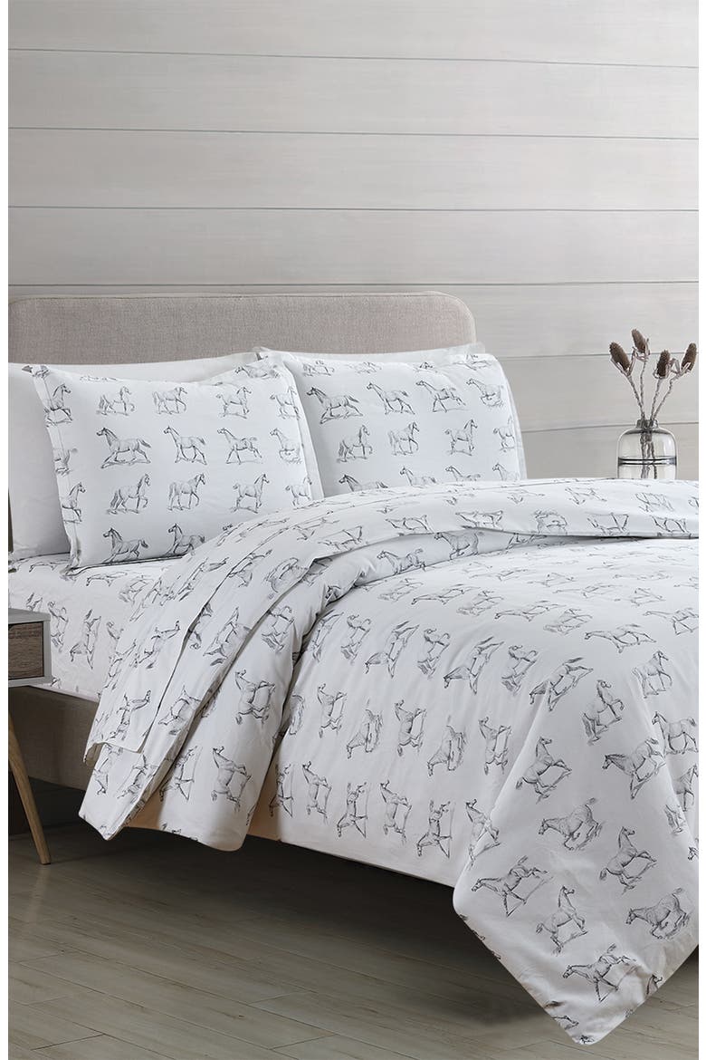 Horse Print 400 Thread Count Cotton Duvet Set, Main, color, GREY