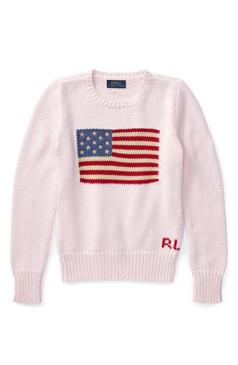 Polo Ralph Lauren Kids' Flag Crewneck Sweater, Main, color, Acacia Pink