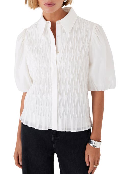Mint Velvet Textured Puff Sleeve Button-up Blouse In White