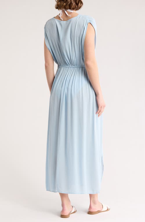 Boho Me V-neck Front Tie Cover-up Maxi Dress In Blue