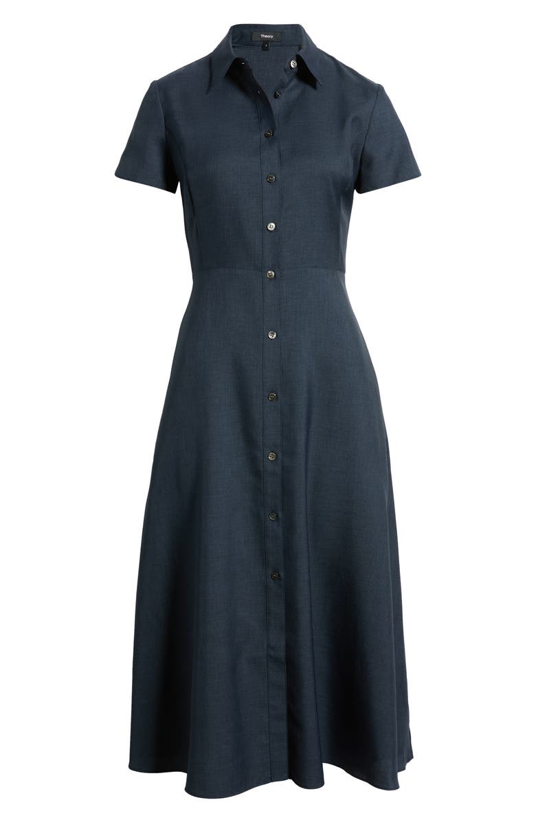 Theory City Fit & Flare Midi Shirtdress, Alternate, color, Nocturne Navy
