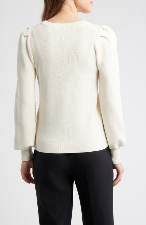 Ak Anne Klein Pleat Sleeve Crewneck Sweater In White