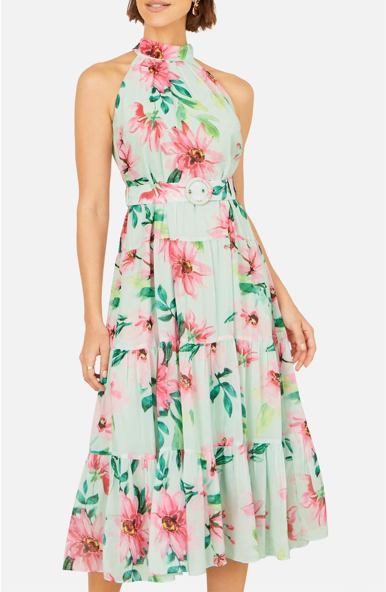 Yumi Floral Halter Neck Midi Dress, Alternate, color, Mint Green