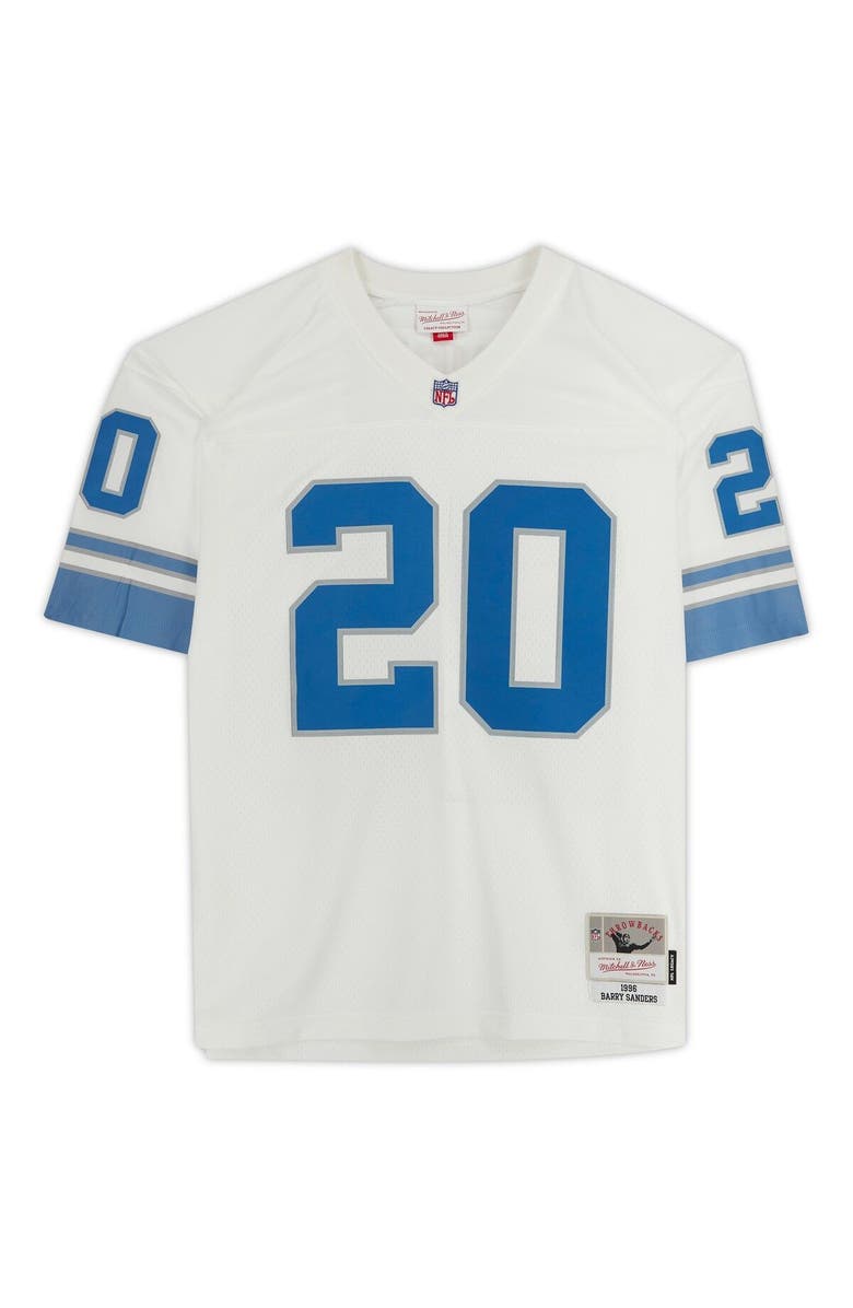 FANATICS AUTHENTIC Barry Sanders Detroit Lions Autographed White Mitchell & Ness Replica Jersey with "HOF 04" Inscription, Alternate, color, 