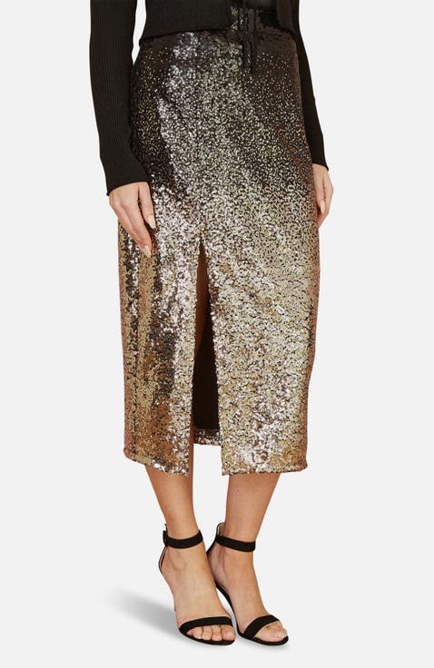 Sequin Split Fitted Midi Skirt